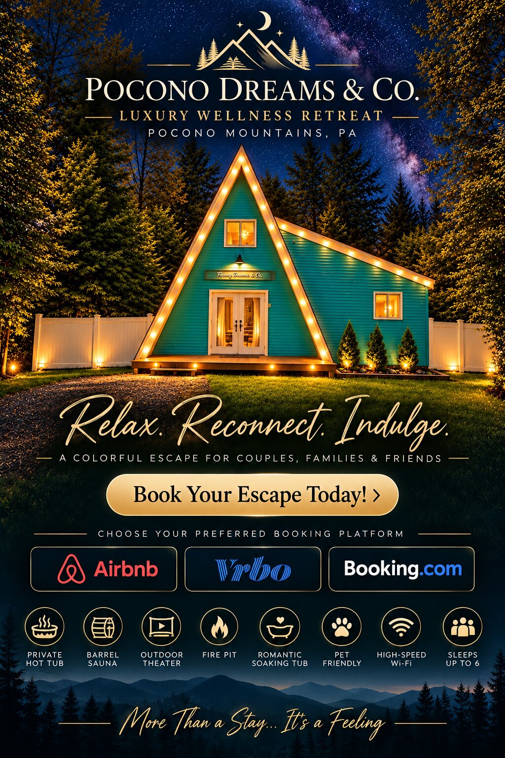 Pocono Dreams booking guide and A-frame exterior